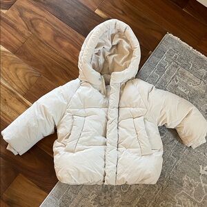 ZARA Cream Hooded Puffer Jacket